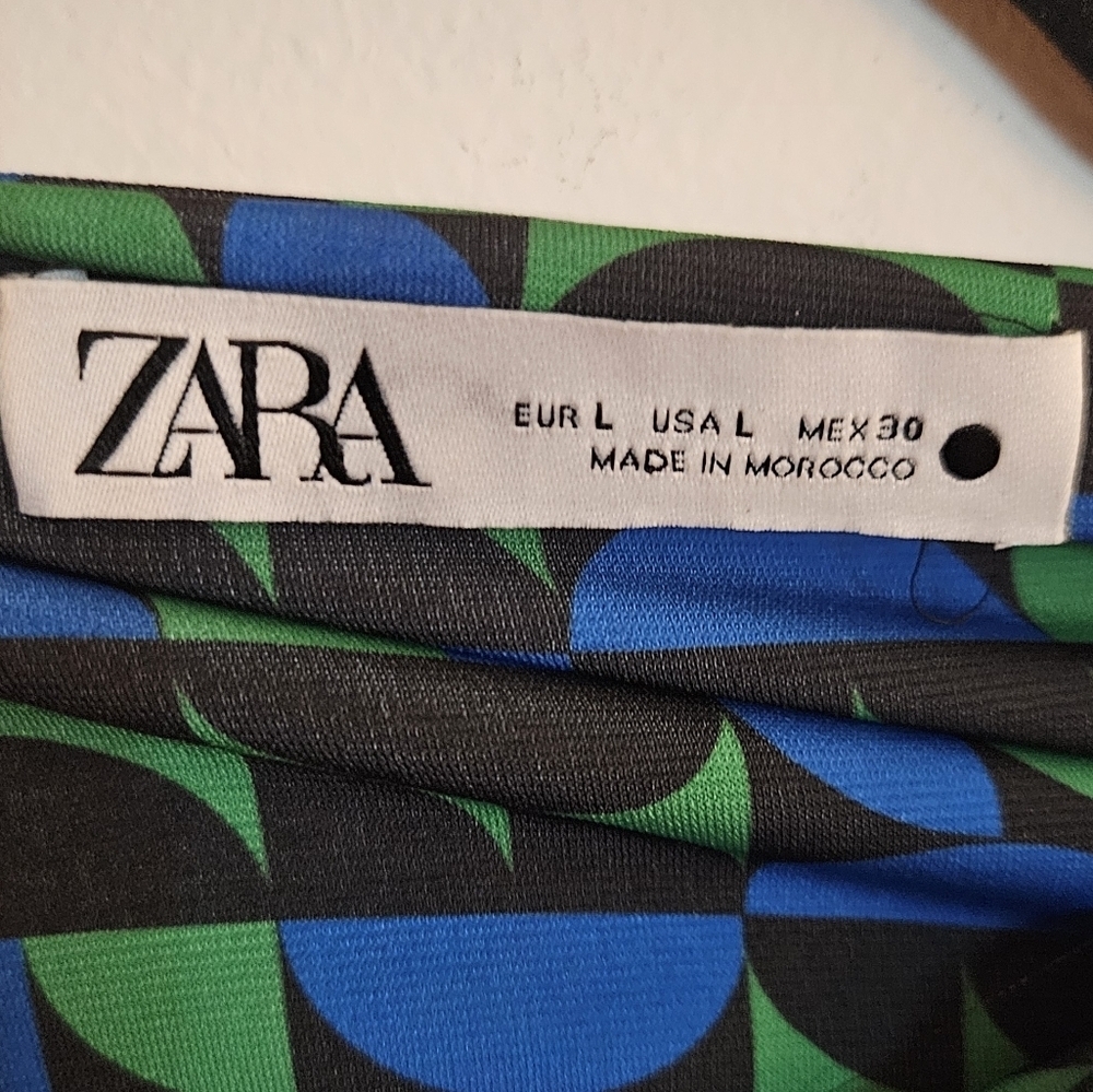 Zara Long Sleeve Geometric Mock Neck Mini Bodycon Dress Blue/Green/Black Large - Picture 5 of 7